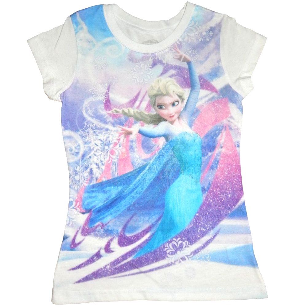 DISNEY'S FROZEN Elsa girls medium 7/8 vintage white graphic printed t-shirt